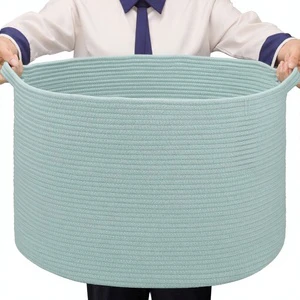 Large Woven Cotton Rope Collapsible Storage Basket for Nursery Kids' Room Living Room Pool Towel