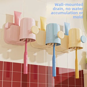 Plastic Foldable Punch Free Wall Mounted Toothbrush Holder Rack Mouthwash Cup Bathroom Drainage Organizer Hook Creative Hooks