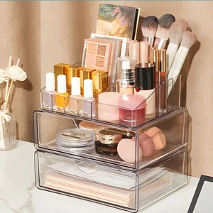 GREENSIDE High Quality 3-Tier Plastic Desktop Storage Box Transparent Cosmetics Drawer-Style Container for Organizing Makeup