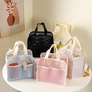 Korean Fashion Woven Mesh Eco-friendly Toilet Bag Portable Business Trip Bath Storage Bag Fitness Bath Makeup Bag Women