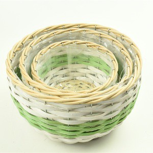 BSCI Handmade Wicker Willow Flower Pot OEM ODM Customized Pink Floral Planter Plant Fiber Basket For Garden Decorative Crafts