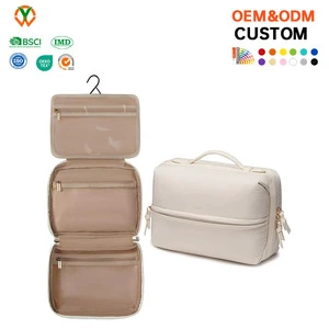 Custom Waterproof Ladies Puffy Cosmetic Makeup Bag Organizer Travel Toiletry Bag With Hanging Hook