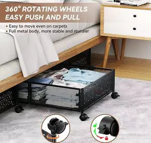 Metal Under Bed Storage With Wheels Storage Bins for Bedroom Rolling Under the Bed Clothes Shoe Storage Container