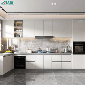 AIS Free Design Modern Custom Luxury Grey Aluminium Pvc Cuisine Kitchen Cabinet Ready To Assemble Furniture Set Kitchen Cupboard