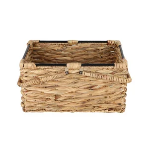 Hand-Woven Seagrass & Water Hyacinth Storage Box with Handle Eco-Friendly Hanging Design for Cosmetics Stationery More