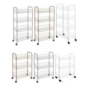 Portable Three-Layer Foldable Metal Kitchen Storage Rack Trolley with Ventilated Baskets for Food Vegetable Storage Bathroom Use