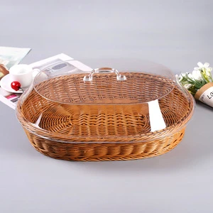 Hot Selling Rattan Rectangular Storage Baskets Kitchen Food Bread Weave Woven Basket With Lid