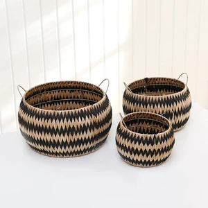 European-style Straw-woven Handmade Eco-Friendly Storage Tote Basket for Living Room 20-35L Capacity Clothing Tools Organization