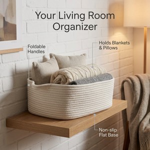 Woven Cotton Rope Storage Basket With Handles For Organizing Shelves Closet Small Cat Dog Pet Toy Baskets Box Bin Decorative