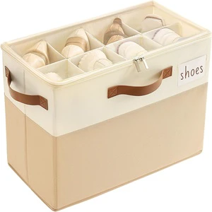Shoe Organizer Box for Closet Fabric Shoe Storage Bin With Adjustable Dividers Clear Lid Space Saving Shoe Container