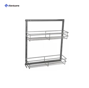 Modern Kitchen Storage Organizer Chrome Wire Soft Close Pull-Out Movable Shelf Seasoning Drawers 2 Sets Side Mounted Cabinets