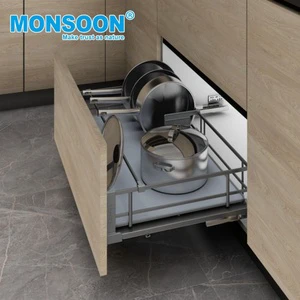 Furniture Organizer Large Capacity Carbon Steel Kitchen Basket Kitchen Cabinet Accessories Three Side Bowl Plate Pull Out Basket
