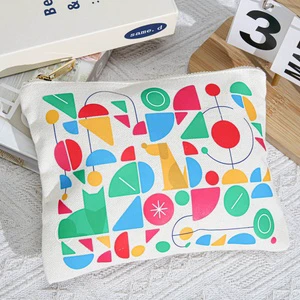 Hot Sale Custom Logo Printed Cotton Canvas Makeup Bag With Zipper Organic Storage Soild Canvas Toys Pencil Cosmetic Pouch