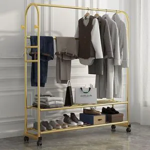 Modern Household Living Room Coat Rack with Wheels Movable Floor Storage Carbon Steel Space-Saving Design