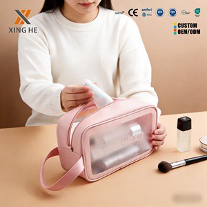 Custom logo Waterproof Ladies Black pink White Frosted Zipper Toiletry Small Travel Wash Toiletries clear Pvc Cosmetic Bag