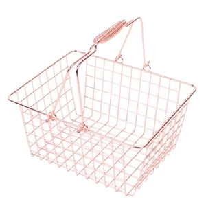Rose Gold Metal Wire Storage Basket with Handles Supermarket and Daily Use Accessories Shopping Plating Color for Home Use