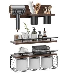 Modern Wooden Wall Mounted Three-Layer Adjustable Durable Storage Rack Eco-Friendly for Bathroom Kitchen Living Room