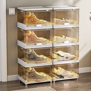 Modern Stackable Casual Shoes Clear Shoe Box Storage Clear Foldable Plastic Storage Shoe Box