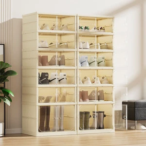 Shoe Storage Box Double-row Integrated Transparent Magnetic Suction No-installation Storage Box Dustproof Foldable Shoe Rack