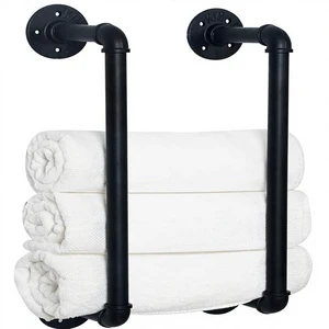 HouseAid Industrial Flexible Design Pipe Towel Rack Farmhouse Bathroom Storage Holder Vintage Style Organization Wall Mounted