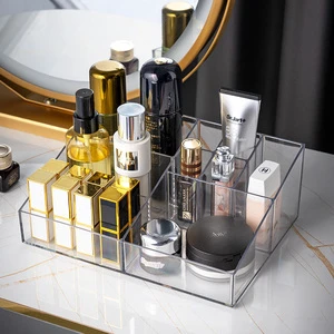 YIMEI YM-6280 Clear Glass Modern Organizer Storage Box Compartments Lid 1-3L Capacity Stackable For Desk/Bathroom Cosmetic