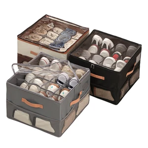 16-Grid Foldable Shoe Box Organizer Bins for Closet Storage