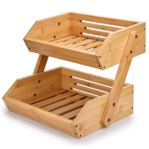 Factory Wholesale 2-Tier Bamboo Fruit Basket Large Wooden Storage Bowl Fruit Vegetables Display Kitchen Wall Sign Wood Crafts