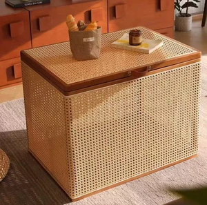 Nordic Wabi Sabi Style Furniture Solid Wood Rattan Storage Box Large Woven Storage Basket with Lid Woven Basket Storage Basket