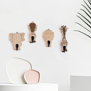Wooden Animal Back Creative Hook Cross-Border Exclusive for Children's Room Clothes Hanging Storage Perforated Screws