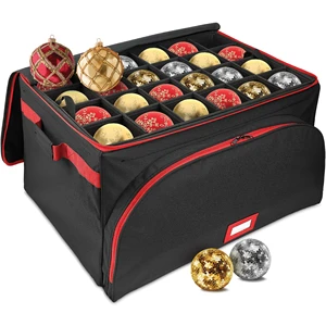 Premium 600D Fabric Christmas Ornament Storage Box Holds up to 72 Ornaments Adjustable Dividers Ornament Keeper