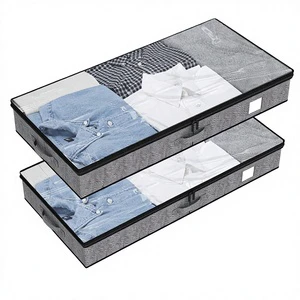 2 Pack Linen Under Bed Storage Containers 4.5 Inch Low Profile Underbed Organizer with Reinforced Side & Bottom for Clothes Bag