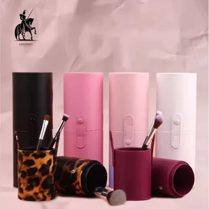 Factory Wholesale Cylinder Private Label Pink Makeup Brush PU Logo Leather Luxury Travel Custom Case Box Makeup Bag