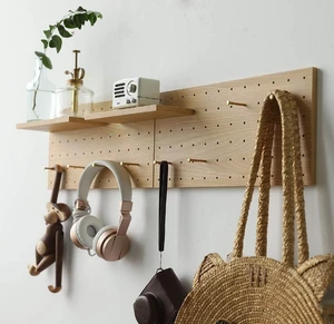 Multifunctional Bamboo Wall Mounted Storage Rack With Hooks for Home