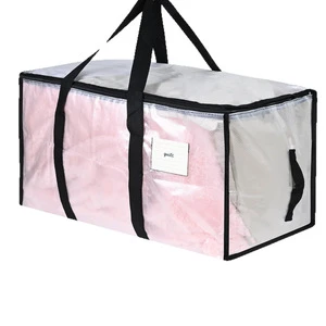 Foldable Rectangular Multifunctional Storage Bag with Thick Woven Fabric Large Capacity for Clothes & Quilts Moving & Travel