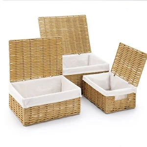 Modern Eco-Friendly Plant Fiber Woven Storage Basket with Cover Customizable Size & Color Multi-Purpose Home Storage