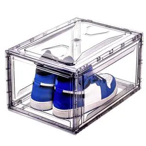 New Premium Eco-friendly Durable Rectangle Injection Molded Shoe Cases Storage Box Custom Stackable Clear PP+PS Material