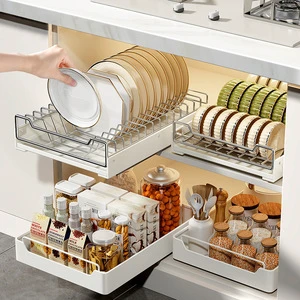 Carbon Steel Pull Out Storage Rack Under Sink Organizer Sliding Cabinet Basket Drawer Shelf Spice Organizer Kitchen Organizer