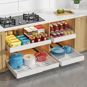 Slide Out Drawer Organizers Pull Out Cabinet Organizer Expandable Pull Out Cabinets Shelves for Kitchen Pantry Adjustable Width