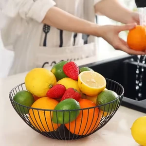 Iron Fruit Basket with Open Wire Design for Stylish Kitchen Countertop and Tabletop Storage Use