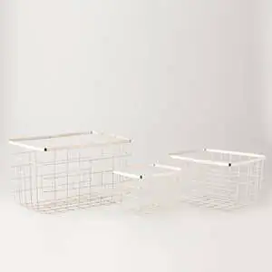 Square Wire Metal Basket Powder Coated Durable Iron Construction