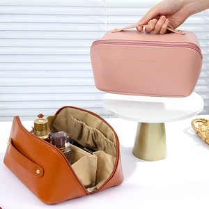 Muti Layer Toiletry Travel Large Gloss Makeup Leather Bag Wholesale Waterproof PU Cosmetics Portable Makeup Bags For Sale