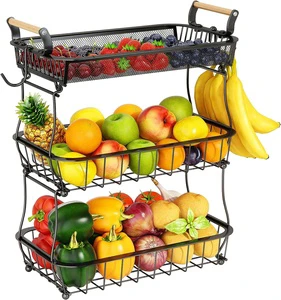 Factory Cheap Price 3 Tiers Metal Wire Fruit Basket Vegetable Rack Fruit Basket