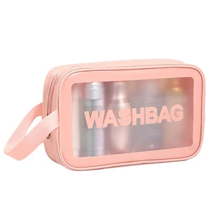 Printed Logo Customized Design Personalized Eco Friendly Leather Portable Wash Toilet Bag Waterproof Transparent Storage Bag