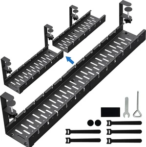 No Drill Under Desk Cable Management Tray, Modular Steel Wire Organizer Rack for Office Home Standing Desk, Cord Storage Box