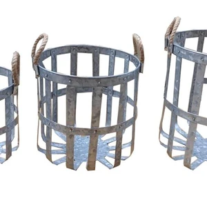 KS International Eco-Friendly Multifunction Round Grey Iron Metal Galvanized Modern Basket Tray