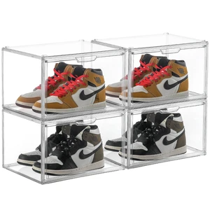 Customized Logo Hot Stackable Shoe Storage Box Clear Crates Plastic Sneaker Box for Shoes Display