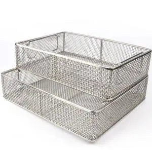 Stainless Steel Woven Weave Wire Mesh Disinfection Basket for Medical/Food/Kitchen Sterilization
