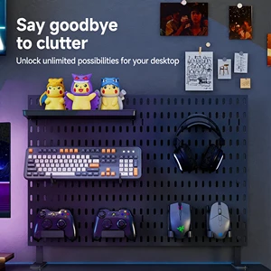 No Drilling Multifunctional Gaming Pegboard System, Wall Organizer for Easy Setup & Tidy Gaming Desk Organization