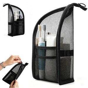Large Capacity Standing Toiletry Bag Lightweight Mesh Cosmetic Waterproof Bag Foldable Clear Hanging Travel Toiletry Bag