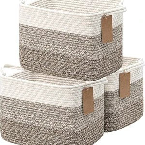 GREEN POCKET Cotton Rope Woven Modern Eco-Friendly Foldable Rectangular Storage Basket Living Room Multifunction Storage Basket
